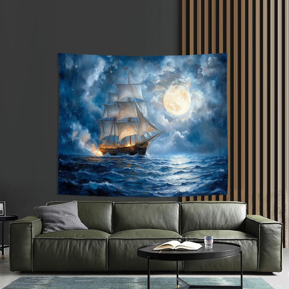 Nautical Sailboat Tapestry - Versatile Polyester Wall Hanging for Living Room, Bedroom, Office & Party Decor - Ideal Creative Gi