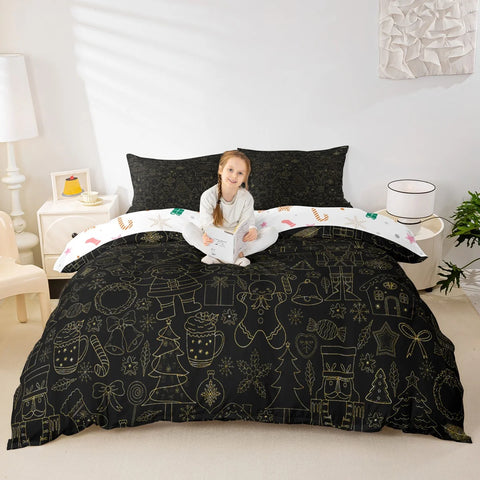 Homewish Girly Christmas Nutcracker Duvet Cover Set for Kids,Princess Cute Bowknot Bedding Set,Pink Abstract Stripes Bed Set