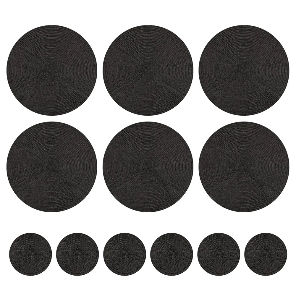 Round Braided Set of 6 Washable Round Placemats for Christmas Kitchen Wedding Dining Table 34cm Woven Heat Resistant Place Mats