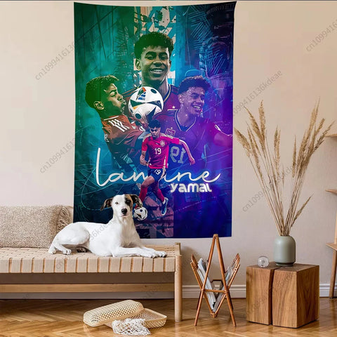 Wall Tapestry Decor L-Lamine Football Star Y-Yamal Anime Tapestry Flags Bedroom Dorm Wall Hanging Background Cloth Festival Gift