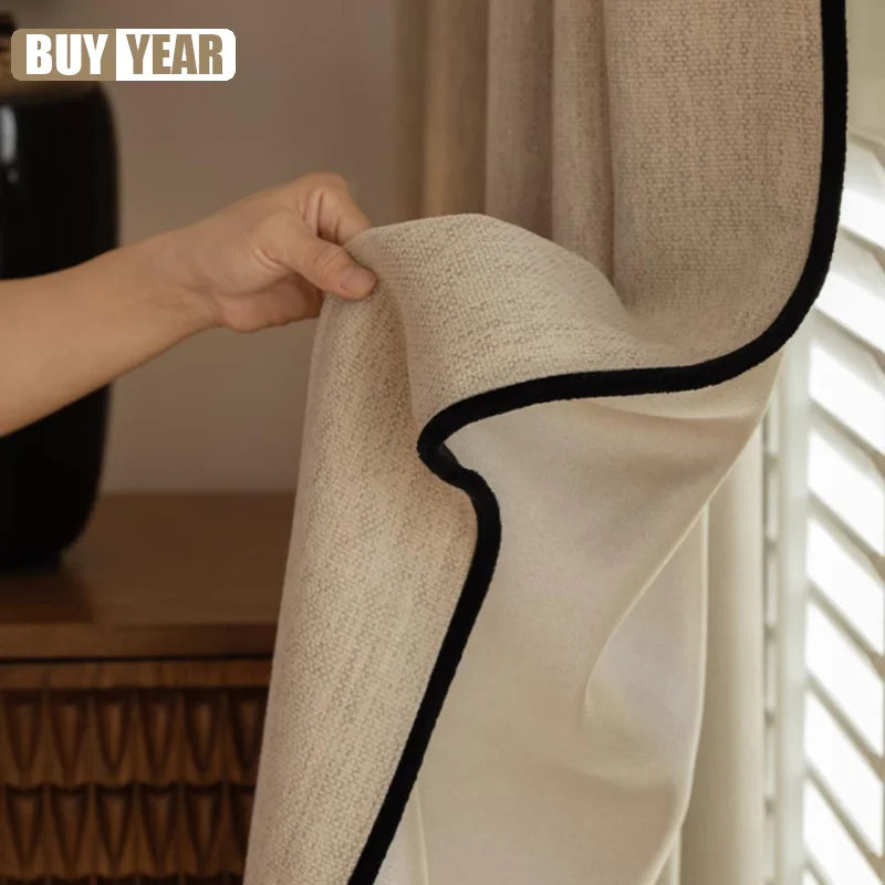 New Chinese Style Jacquard Chenille Thickened Blackout Retro Cotton and Linen Curtains for Living Dining Room Bedroom Custom