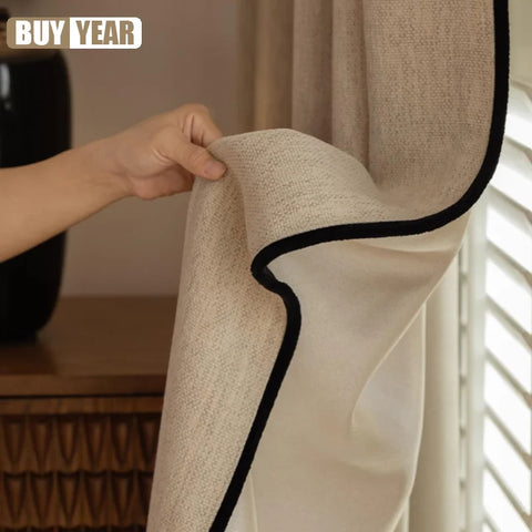 New Chinese Style Jacquard Chenille Thickened Blackout Retro Cotton and Linen Curtains for Living Dining Room Bedroom Custom