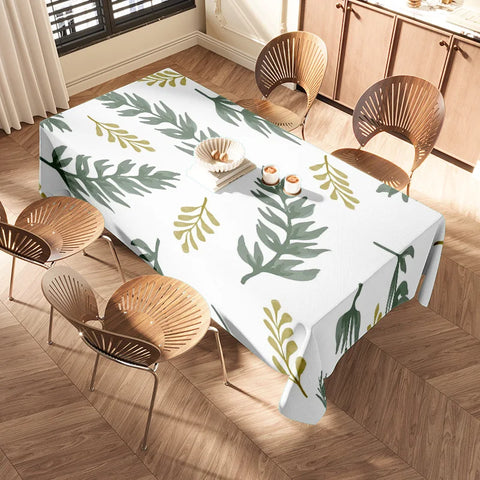 Green Leaves Tablecloth Floral Design Kitchen Decoration Set for 4 People Decorative Home Textiles Easy Washable Dining Linen Cl