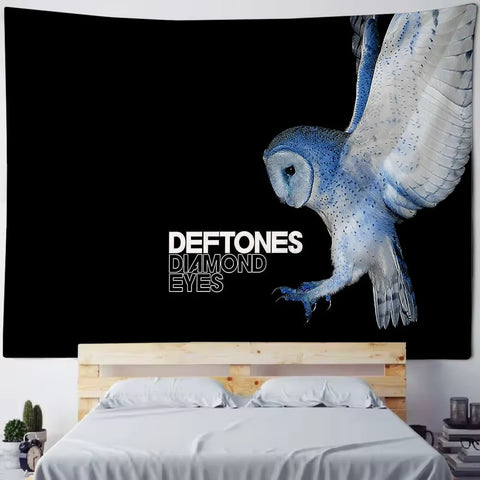 Deftones Diamond Eyes Owl Print Tapestry Polyester Fabric Wall Hanging Music Band Theme Home Decor Bedroom Living Room Art Backd