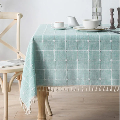 Cotton Linen Embroidery Tassel Tablecloth,Grey Large Square Dust-Proof Table Cover,for Kitchen Dinning Coffee Tabletop Decor