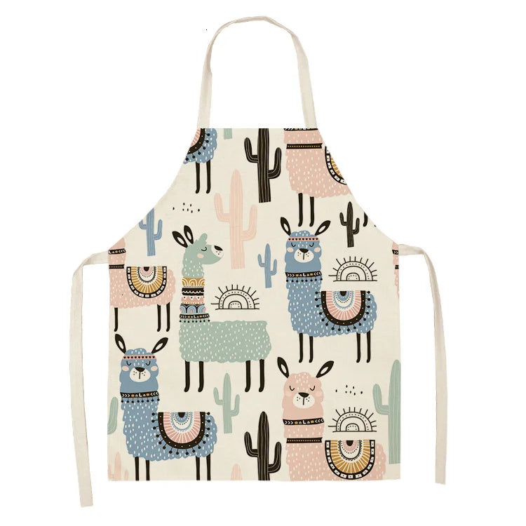Alpaca Llama Cactus Printed Cotton Linen Sleeveless Aprons Kitchen Women Pinafore Home Cooking Baking Waist Bib Fartuchy Tablier