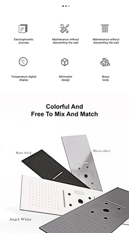 Luxury Brass Ceiling Mount Thermostatic LED digital display Shower Set System Bluetooth Music Rain Shower Head Bathroom Faucet