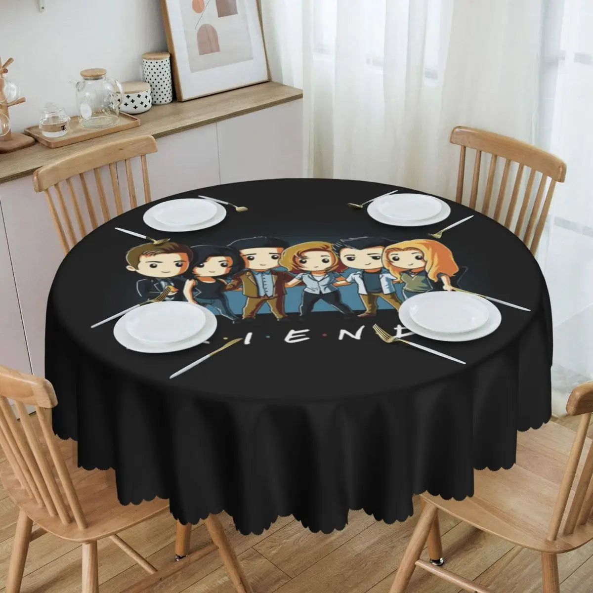 Customized I'll Be There For You Round Tablecloths 60 Inch Friends TV Show Table Covers for Kitchen Table Cloth
