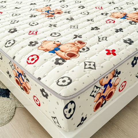 Adorable Quilted Washed Cotton Fitted Mattress Cover - Super Cute Girl's Design, Hypoallergenic