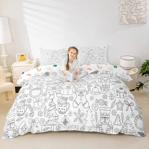 Homewish Girly Christmas Nutcracker Duvet Cover Set for Kids,Princess Cute Bowknot Bedding Set,Pink Abstract Stripes Bed Set