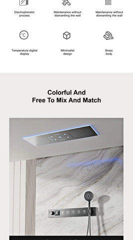 AITANA Luxury Brass Gunmetal LED Display Thermostatic Shower System Bathroom Ceiling embedded concealed giant curtain Rainfall