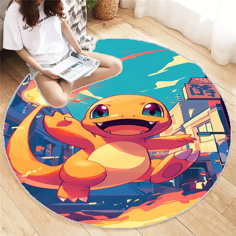 MINISO Charmander Pokemon Round Mat Cartoon Living Room Bedroom Kitchen Balcony Rugs Non-Slip Yoga Carpet Cute Home Decor Gift