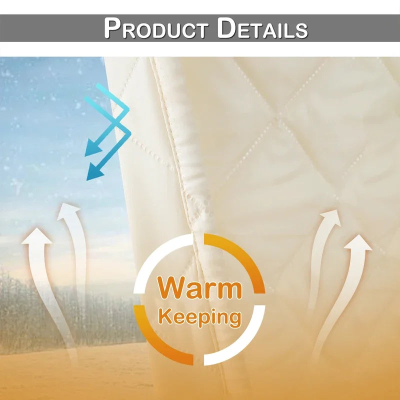 Quilted Blackout Curtains Heavy Duty Noise Reducing Thermal Insulated Drapes Liner Anti-cold Rod Pocket for Living Room Bedroom