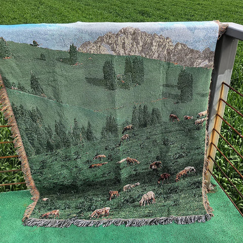 Snow Mountain Forest Cotton Thread Woven Tapestry Bedroom Decorative Hanging Cloth Cabinet Cover Towel Atmosphere Arrangement