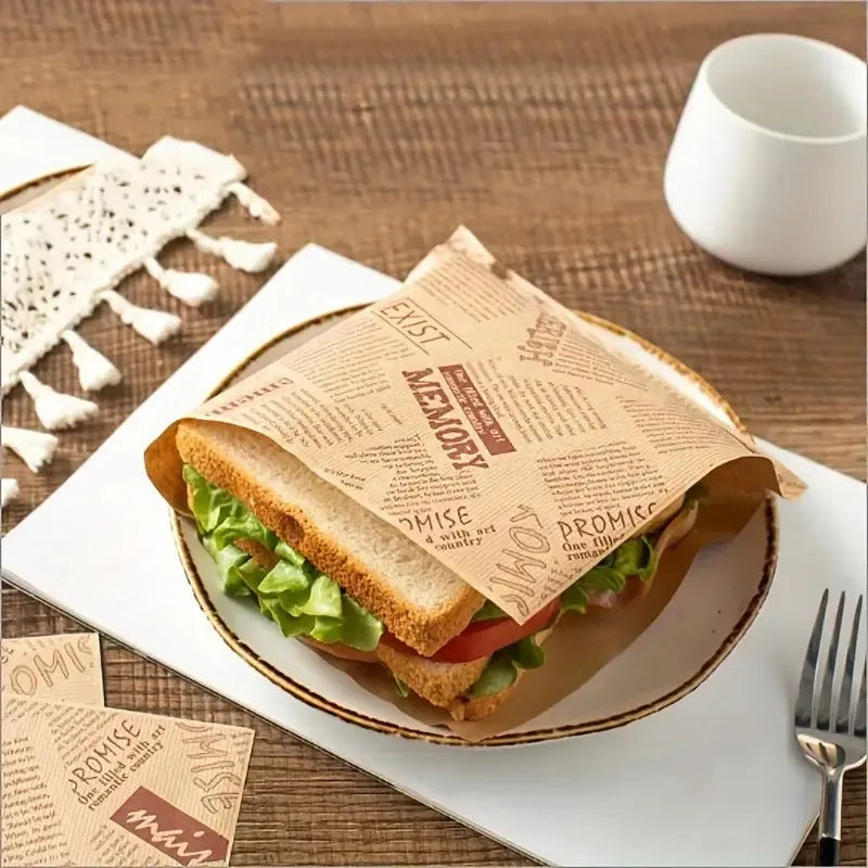 50pcs Sandwich Wrappers, Greaseproof Non-Stick Parchment Paper, Cute Pattern Food Wrapper, Baking Tools, Kitchen Gadgets