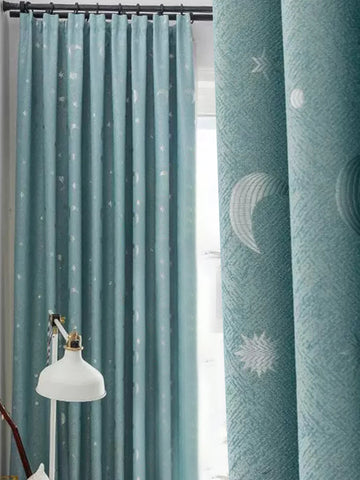 Children's Room Bedroom Star Shading Modern Minimalist Blue Curtains