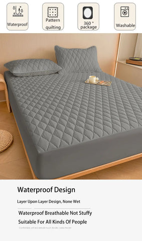 1PC Thicken Solid Color Checked Mattress Cover,Cotton-padded Breathable,Dust Proof,All SeasonsSuitable For The Bedroom,