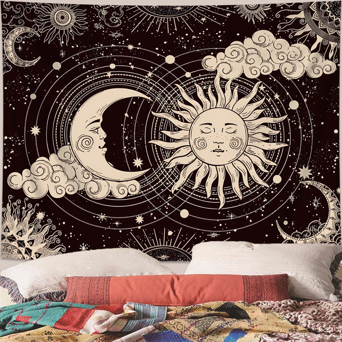 1pc Bohemian Mandala Tapestry, Retro Plant Flower psychedelic Tapestry, Hippie Style Room Decoration Wall Hanging