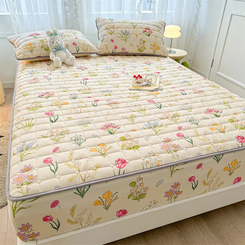 Adorable Quilted Washed Cotton Fitted Mattress Cover - Super Cute Girl's Design, Hypoallergenic