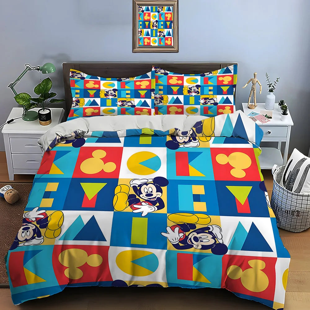 3PC Disney Mickey Mouse Printed Bedding Set Duvet Cover Anime Quilt Adult Kids Birthday Gift Full Size Bedding Set Luxury Gifts
