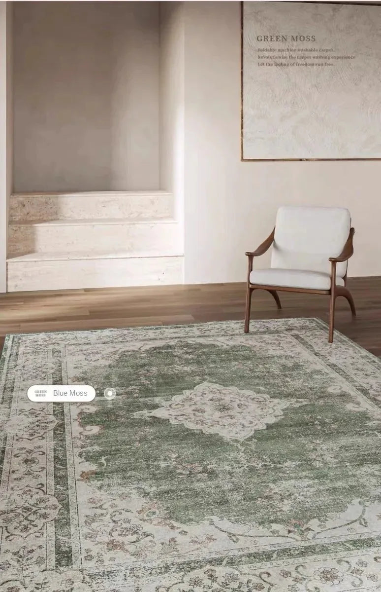 VIKAMA Bohemian Faux Wool Rug - Ultra-Thin, Stain-Resistant,Non-Slip Carpet for Study Room & Living Room,Soft Floor Mat Home Dec