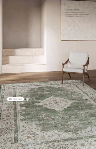VIKAMA Bohemian Faux Wool Rug - Ultra-Thin, Stain-Resistant,Non-Slip Carpet for Study Room & Living Room,Soft Floor Mat Home Dec