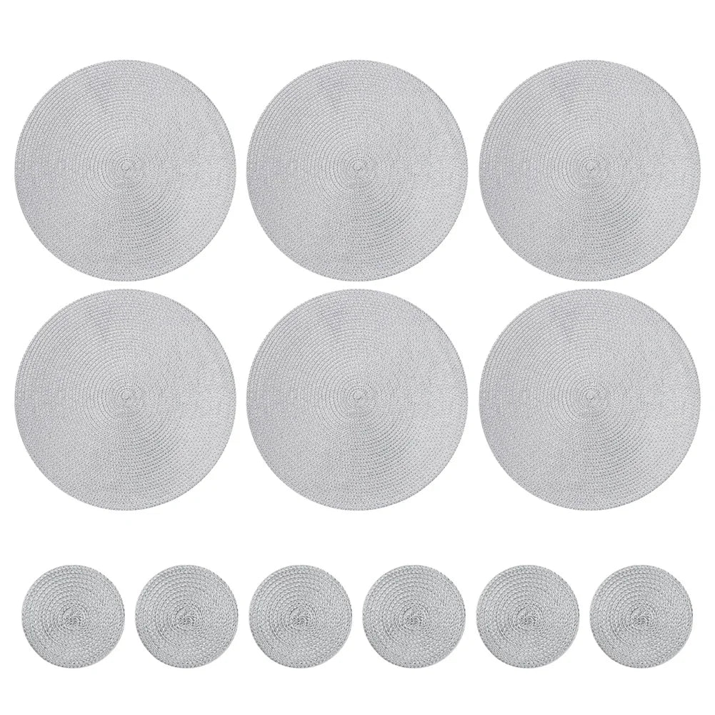Round Braided Set of 6 Washable Round Placemats for Christmas Kitchen Wedding Dining Table 34cm Woven Heat Resistant Place Mats