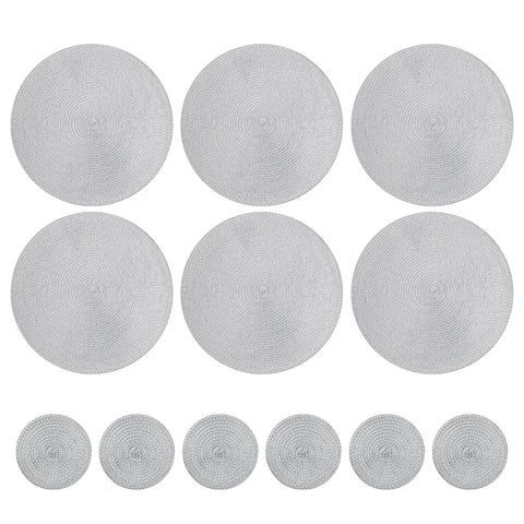 Round Braided Set of 6 Washable Round Placemats for Christmas Kitchen Wedding Dining Table 34cm Woven Heat Resistant Place Mats