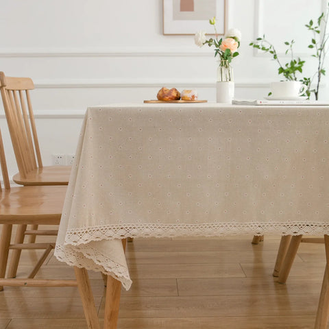 Pastoral Rectangular Linen Cotton Cloth Tablecloth Fabric Daisy Flower Printed Home Kitchen Dining Room Table Cloths Ornament