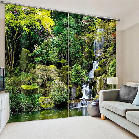 Rainforest Waterfall Print Blackout Curtain Tropical Plants Scenery Window Drapes Living Room Bedroom Nature - Themed Home Decor