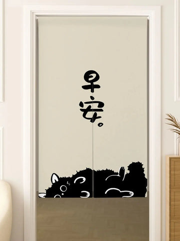 Japanese Cute Cat Door Curtain Izakaya Dining Room Blackout Partition Linen Doorway Curtains Room Entrance Hanging Half Curtains