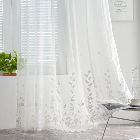 Embroidery Tulle Curtain For Living Room Modern Flower Sheer Voile Drapes For Bedroom Cortinas