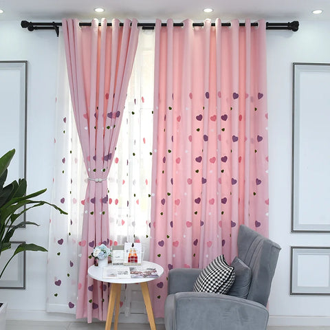 Cartoon Pink Heart Shape Blackout Curtains For Baby Girls Bedroom  Lovely Tulle For Living Room Window Treatment Drapys X-M05#30