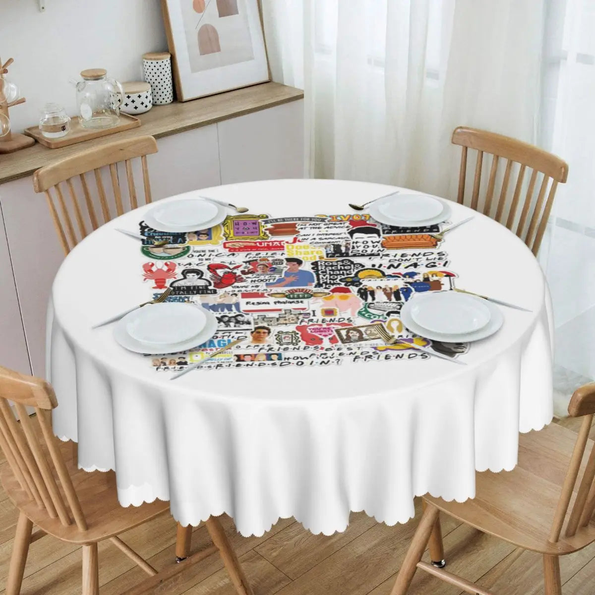 Customized I'll Be There For You Round Tablecloths 60 Inch Friends TV Show Table Covers for Kitchen Table Cloth