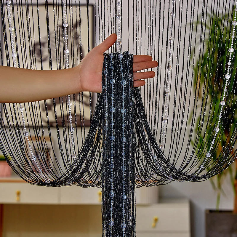 100CM X 200CM Crystal Beaded String Curtains Screen String Divider Blind for Salon Living Room Door Wall Window Tassel Curtain