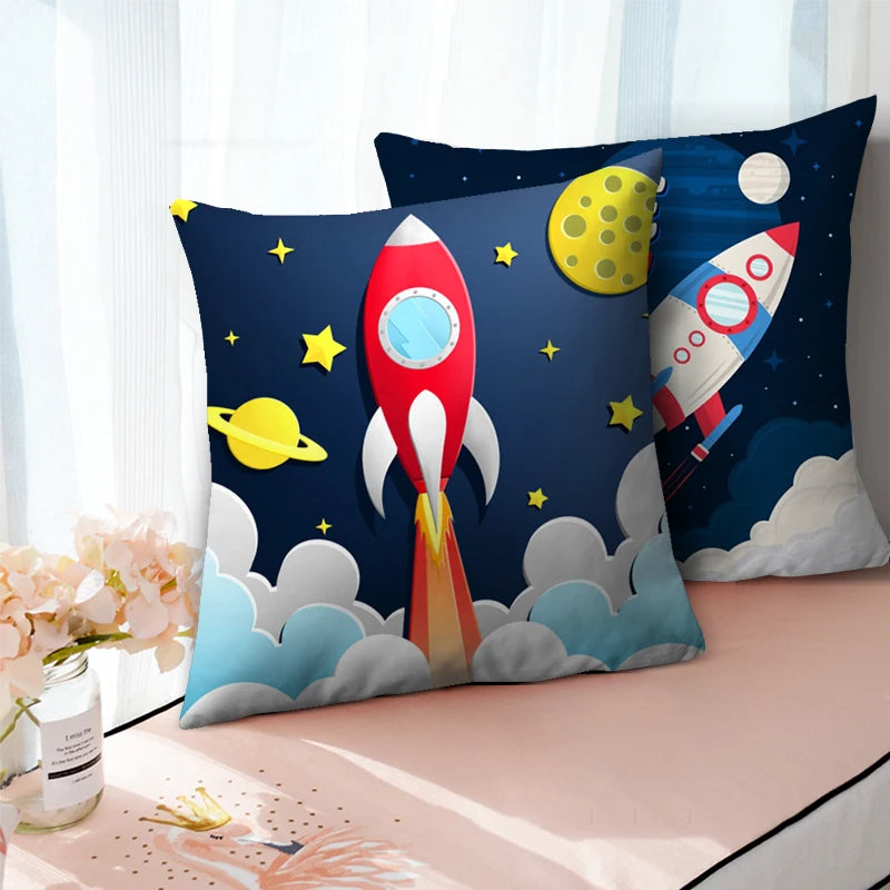 Cartoon Astronaut Rocket Spaceship Sofa Home Bedroom Decoration Pillowcase Kids Room  Space Theme Cushion Cover