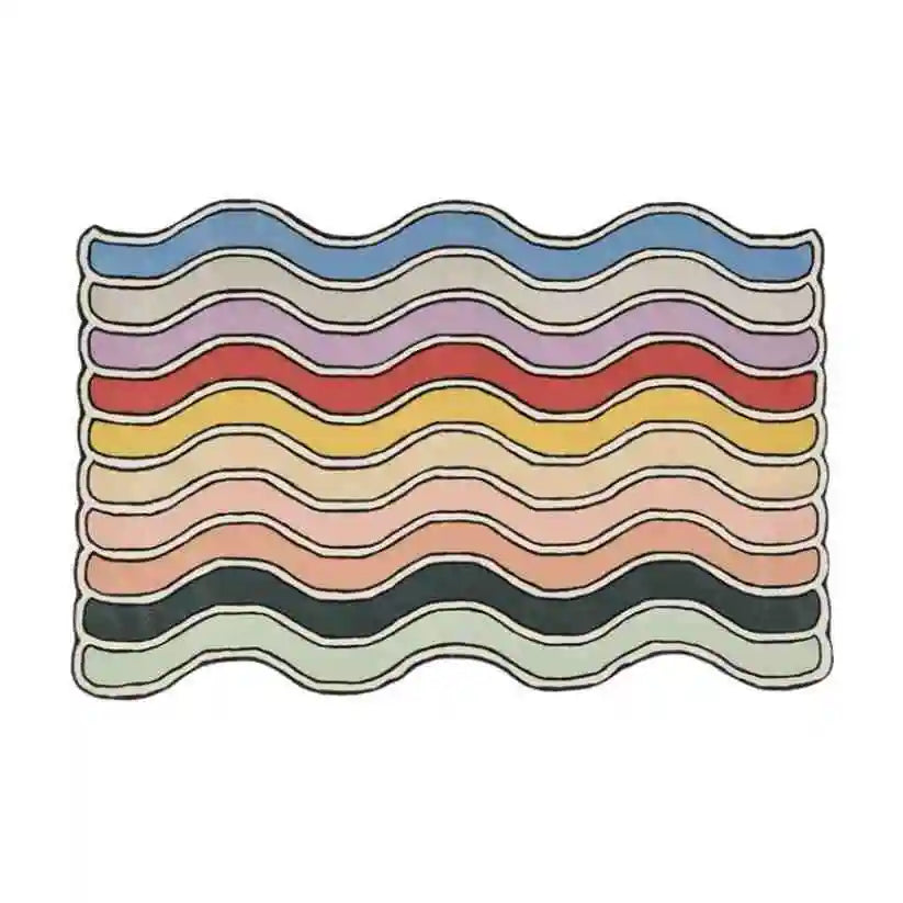 VIKAMA Creative Rainbow Wave Rug Bedside Blanket Absorbent Bathroom Floor Mat Living Room Sofa Coffee Table Rug Easy to clean