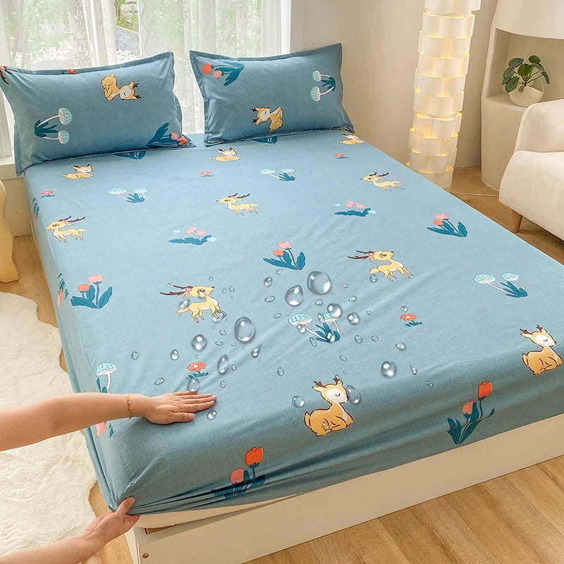 1pc Waterproof Fitted Bed Sheets Cartoon Style Single Bed Cover for Kids Queen/King sabanas cama matrimonial(without pillowcase)