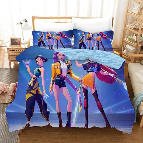 New Bedding Set Demon Hunters Themed Colorful Print Polyester Student Dormitory Bed Sheet Duvet Cover Kid Gift Home Textile