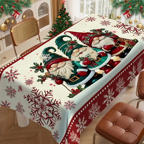 Merry Christmas Gnomes Snowflakes Tablecloth for Table Decor Winter Xmas Berries Kitchen Dining Table Cloth Navidad Decorations