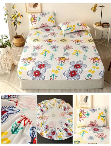 Solstice Kids Dinosaur Bed Sheet Set - Cartoon Printed Draps De Lit With Pillowcase, Elastic Fitted (Single/Twin, 100% Cotton)