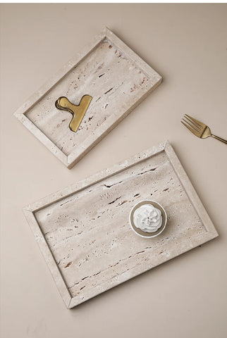 Minimalism Marble Tray for Perfume Candles Jewelry Travertine Stone Vanity Tray for Dresser Countertop Coffee Table Serving
