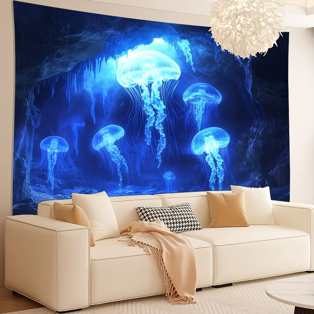 1pc 3D Jellyfish Wall Tapestry, Polyester, Featherless, Universal Decor for Living Room, Bedroom, Office, Party - Elegant Hangin