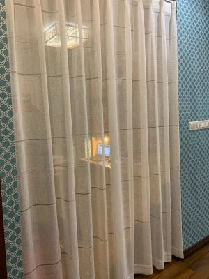 Modern white hollow striped curtain yarn for living room curtains balcony bay window bedroom gauze blinds curtain Custom size