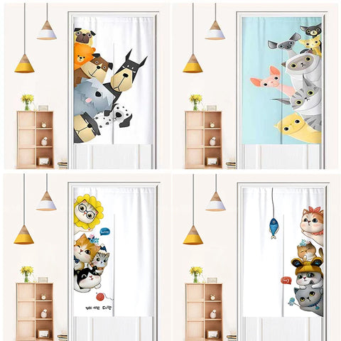 Cute Cartoon Animals Door Curtain Partition Curtains Doorway Bedroom Cafe Decor Half Curtain Kitchen Entrance Hanging Curtains