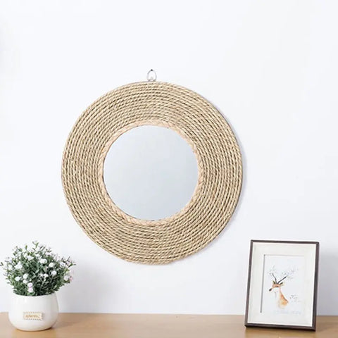 Rattan Handicrafts Decorative Round Mirror Makeup Mirror Bed and Breakfast Living Room Entrance Wall Wall Decorative Mirrors