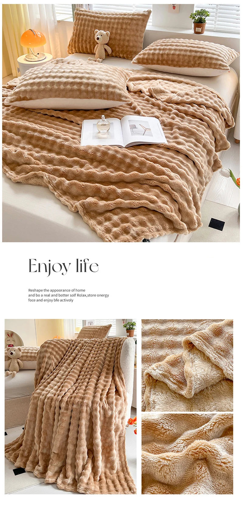 1 Pc Luxury Faux Rabbit Fur Throw Blanket Soft Warm White Striped Fluffy Blankets for Sofa Office Naps Single Double Plush Plaid