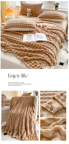 1 Pc Luxury Faux Rabbit Fur Throw Blanket Soft Warm White Striped Fluffy Blankets for Sofa Office Naps Single Double Plush Plaid