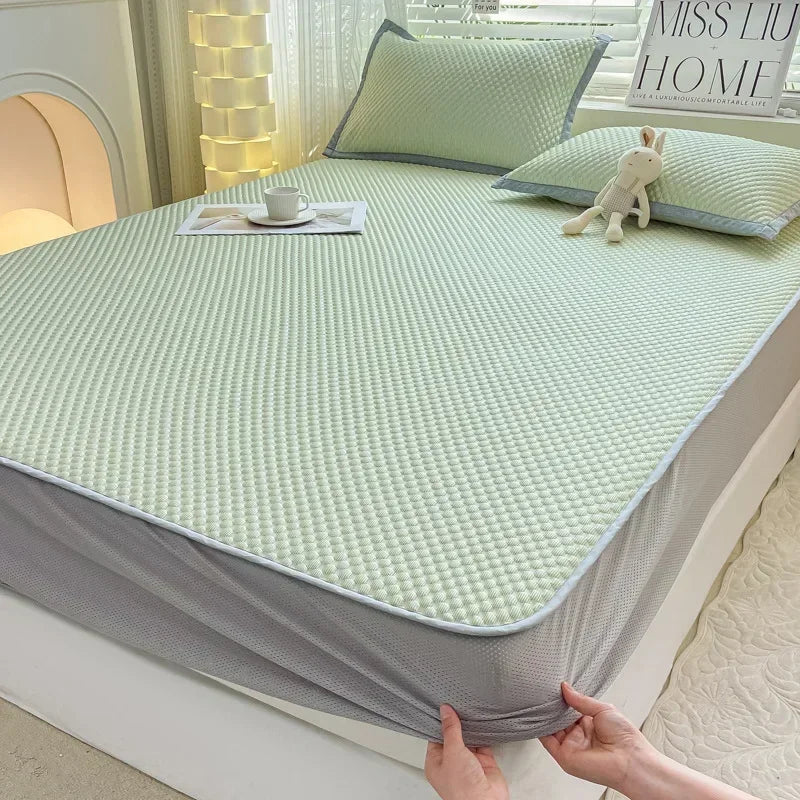 Summer Cooler Latex Bed Fitted Sheet Set Soft Air-conditioning Mat Bed Skirt Washable Solid Anti-slip Mattress Protector Cover