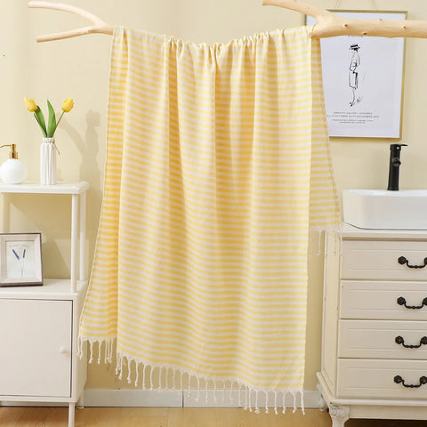 100x180CM Cotton Turkish Beach Towel Sauna Spa Gym Sports Fitness Fringed Bath Towel Shawl Scarf Sang Travel Blanket